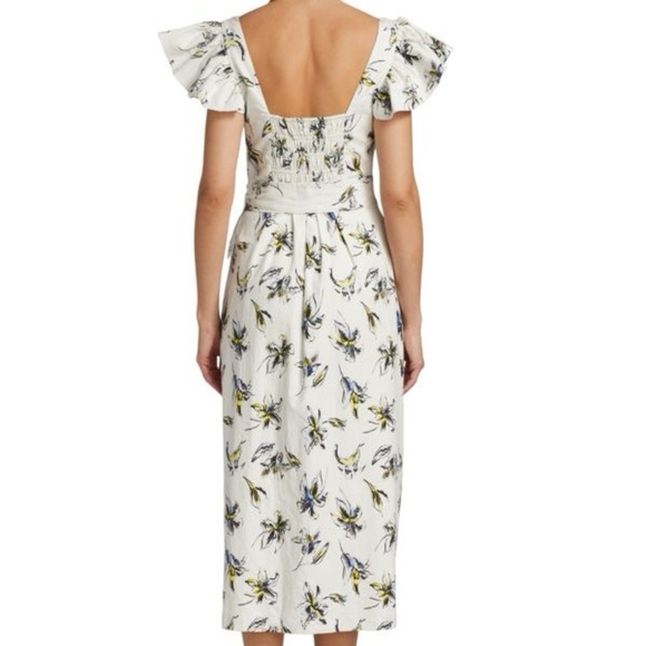 Tanya Taylor white floral linen Alyna belted midi dress - size 4 (Small) - Picture 6 of 7